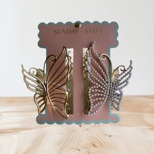 Sunday State Butterfly XL Gold Faux Pearls Hair Clips
